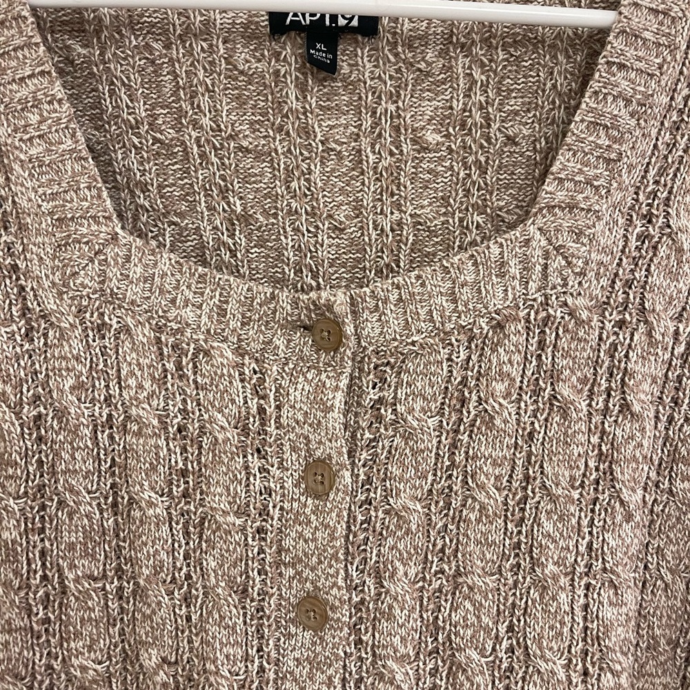 Vintage Babydoll Open Taupe Cable-Knit Button-Front Cardigan Cottagecore - Picture 2 of 6